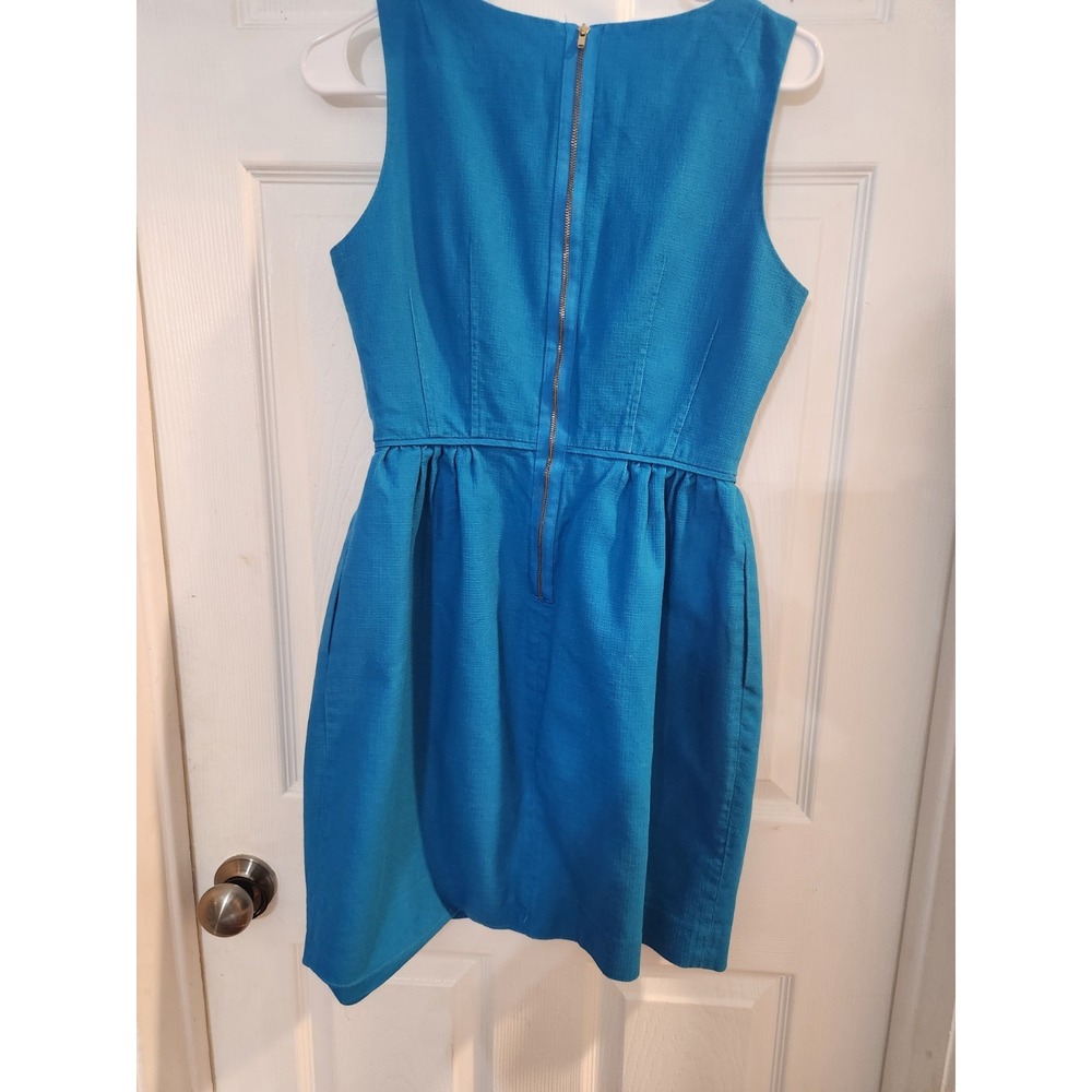 J Crew Blue Dress 6 Textured cotton linen. - Picture 5 of 7